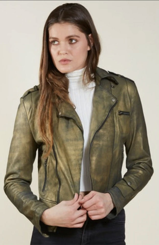 Josey Leather Jacket Gold Antique