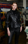 Brie Burnished Leather Jacket in Black