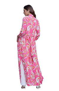 Cameron Long Shirt Dress in Orange Rose Abstract