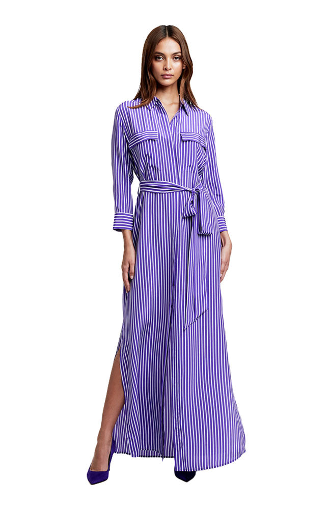 Cameron Long Shirt Dress in Purple White Stripe