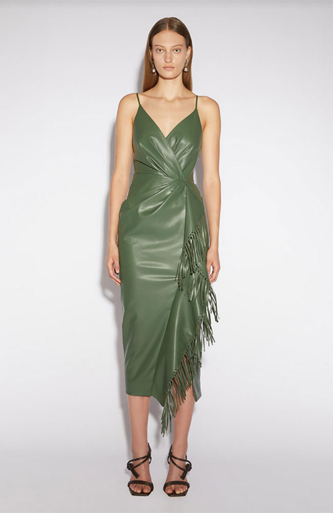 Carlee Vegan Lerather Midi Dress