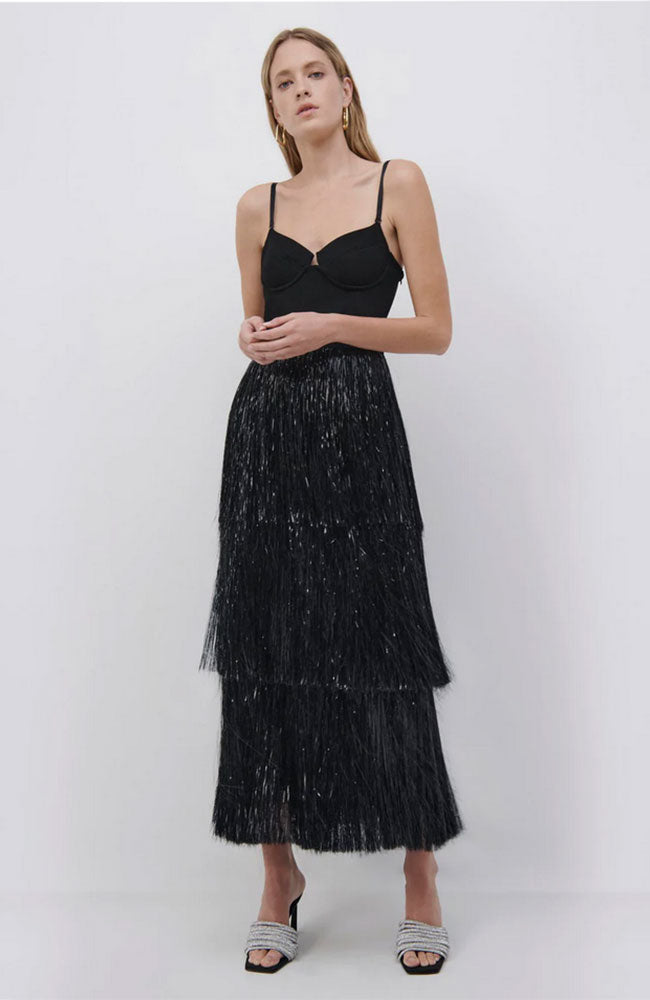 Hamila Tinsel Fringe Bustier Midi Dress