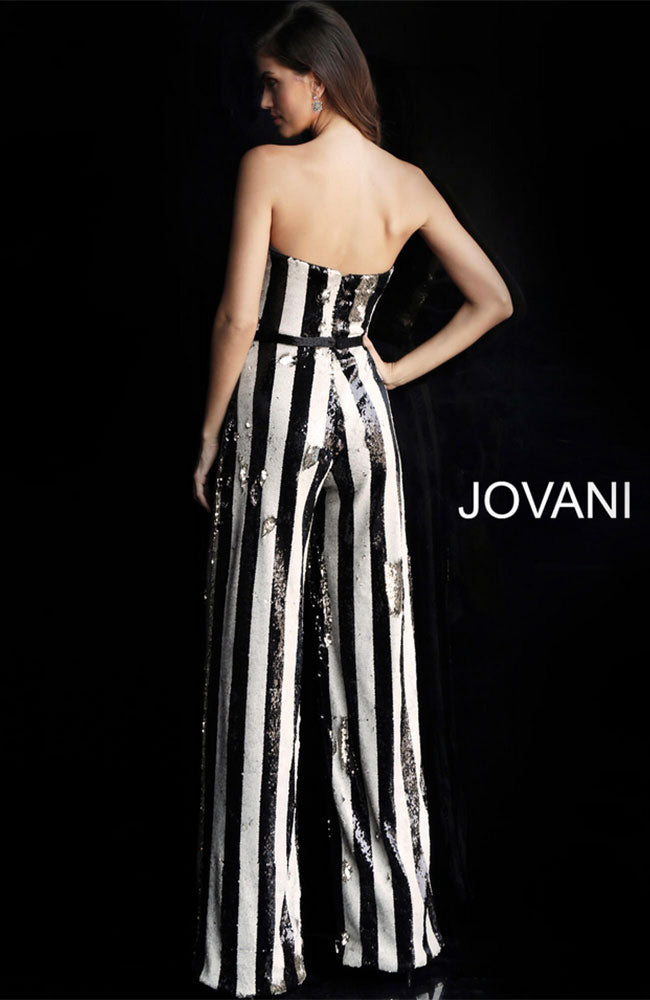 Strapless Black White Stripe Jumpsuit
