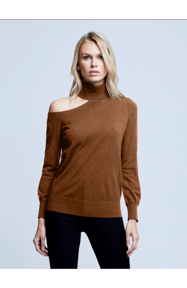 Easton One Shoulder Sweater in Nubuck
