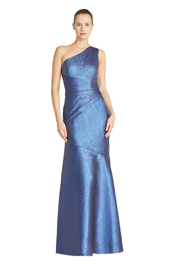 One Shoulder Rouched Gown in Sail Blue