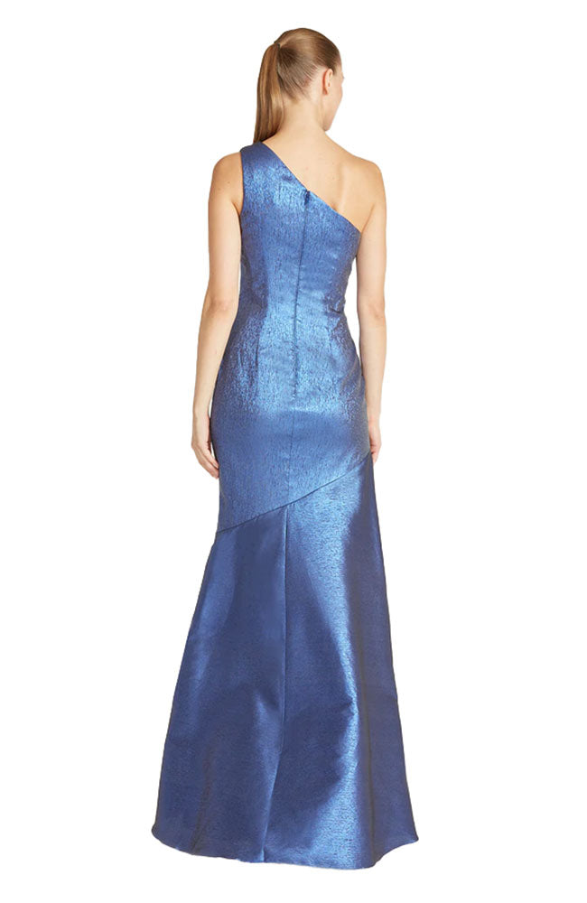 One Shoulder Rouched Gown in Sail Blue