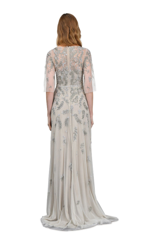 Hand Beaded Ball Gown in Putty