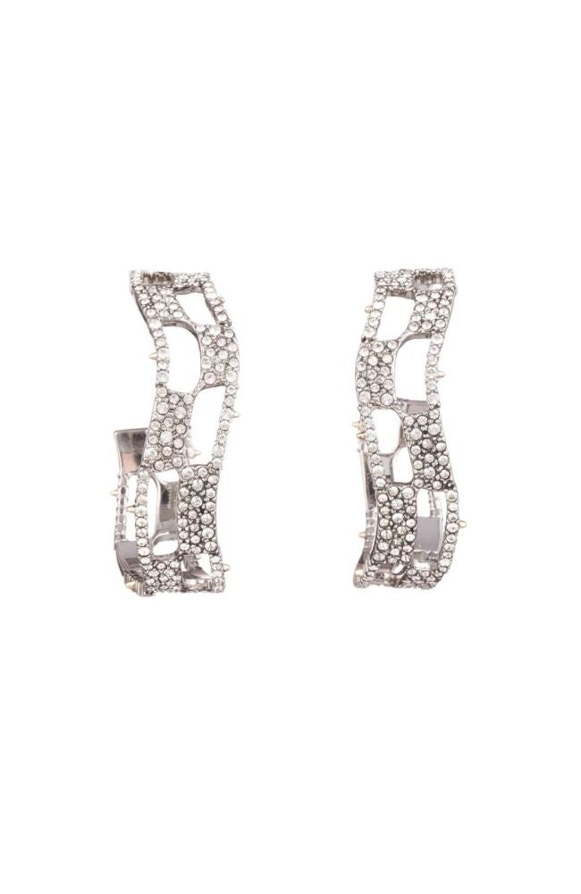 Silver Pave Checkerboard Hoop