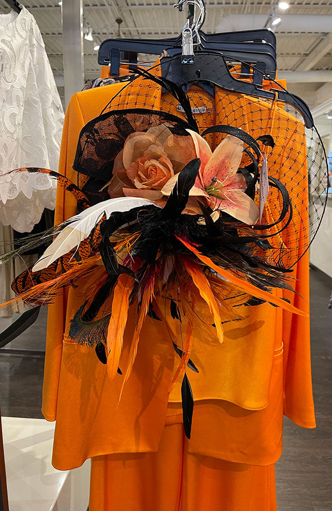 Selective Black Net with Orange Flowers