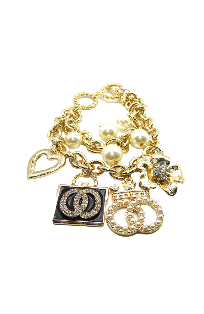 2 Row Pearl Charm Bracelet