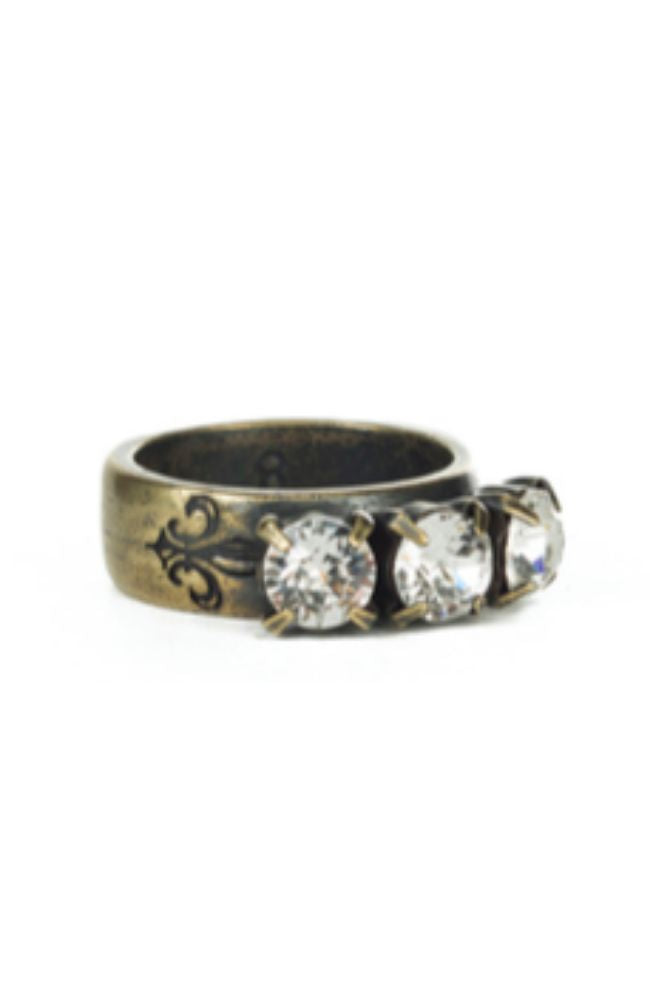 Triple Brass Swarovski Crystal Ring