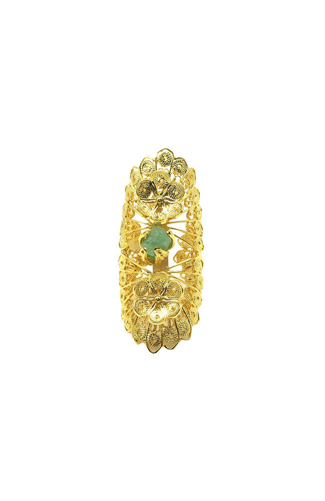 Ring Filigree Floral Green Stone