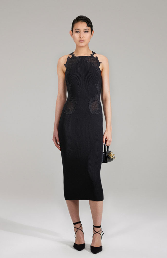 Black Lace Knit Midi Dress