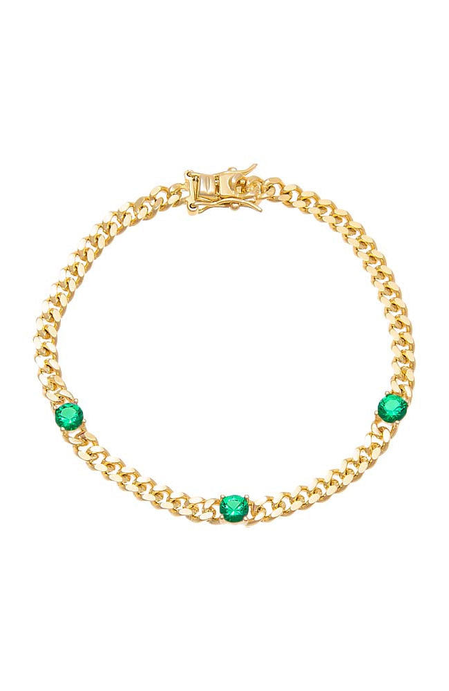 Triple CZ Cuban Chain Bracelet Emerald Green