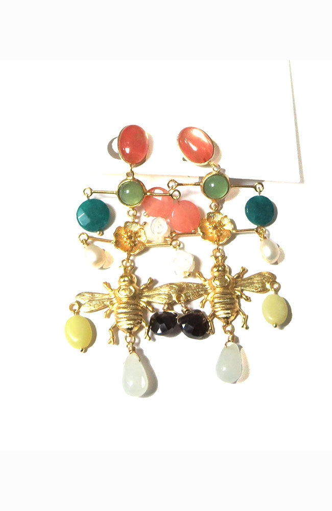 Bee Chandelier Stones Earring