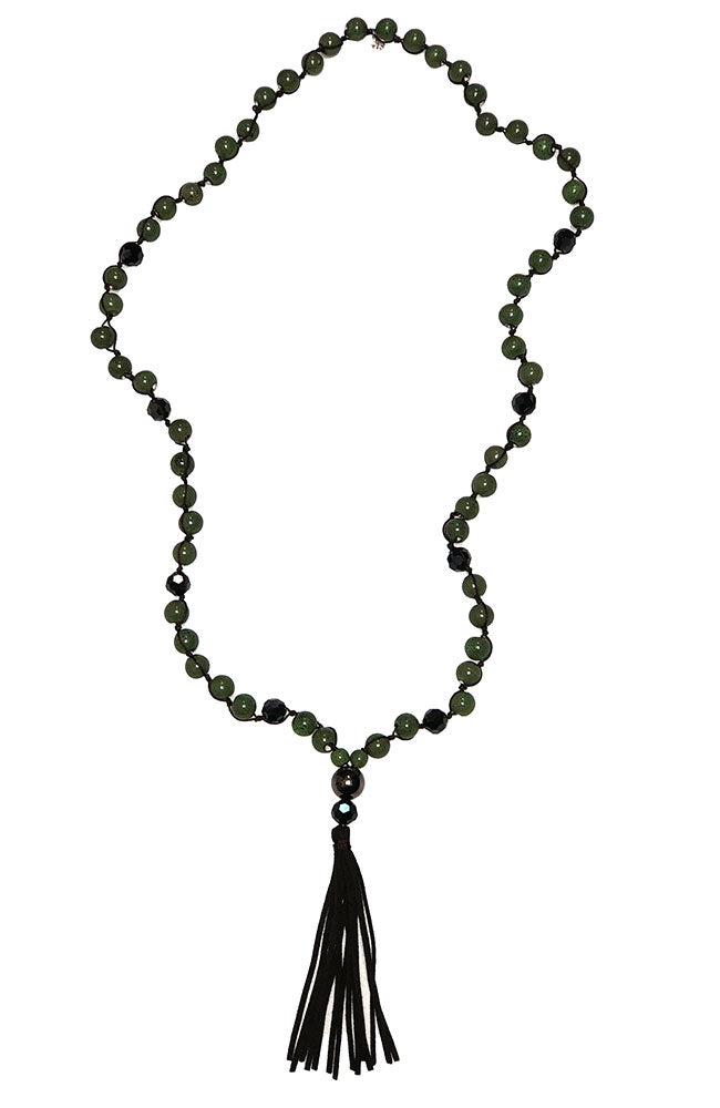 Green Bead Necklace with Tassel