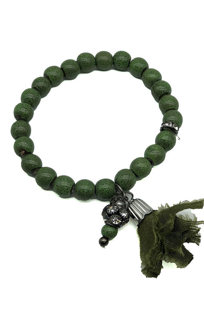 Green Bead Bracelet with Tassel