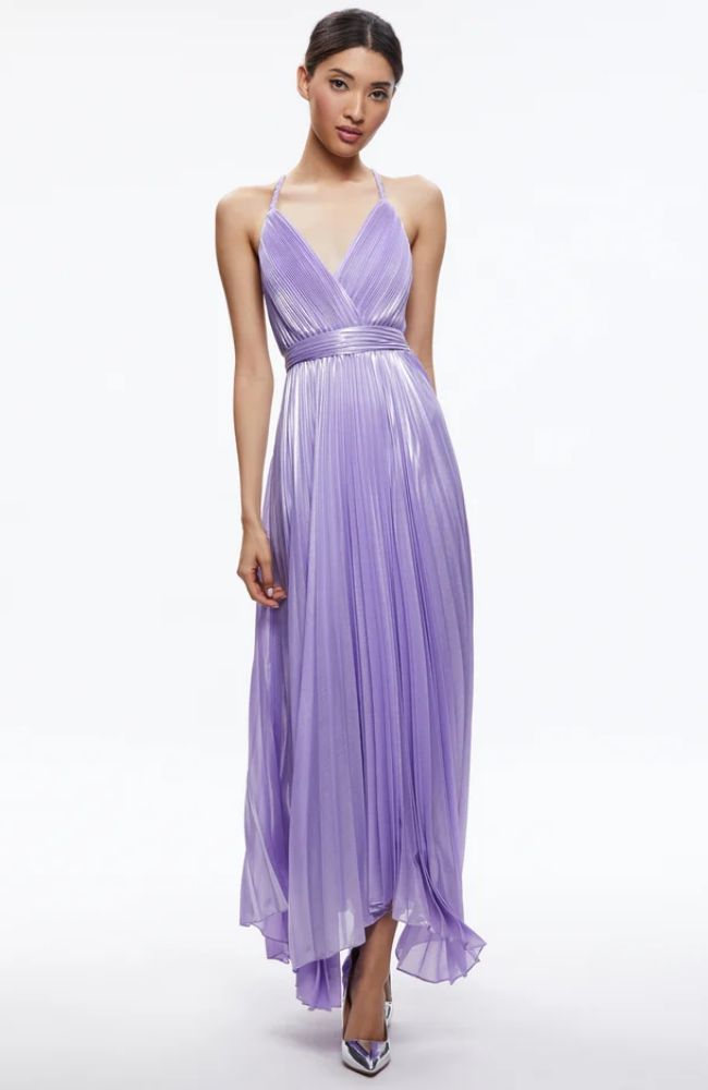 Arista Crossback Pleated Maxi Dress