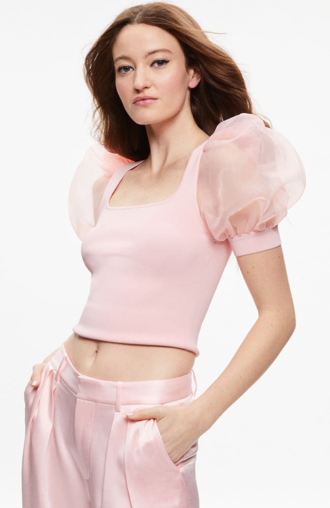 Abella Short Sleeve Puff Sleve Square Neck Top