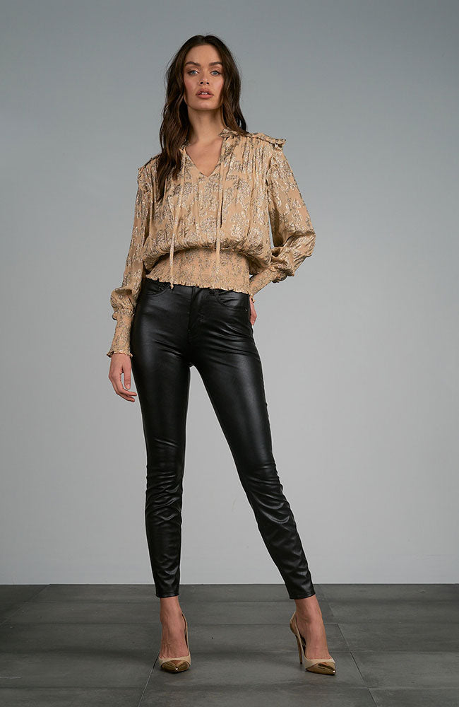 Tie Neck Cinched Waist Top