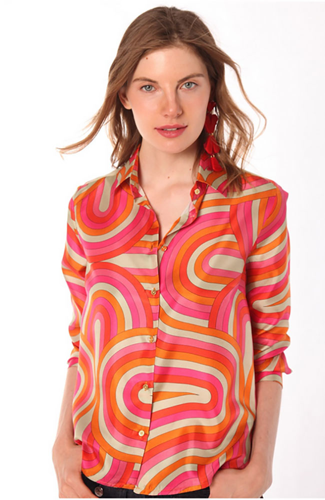 Pattern Silk Button Up Top