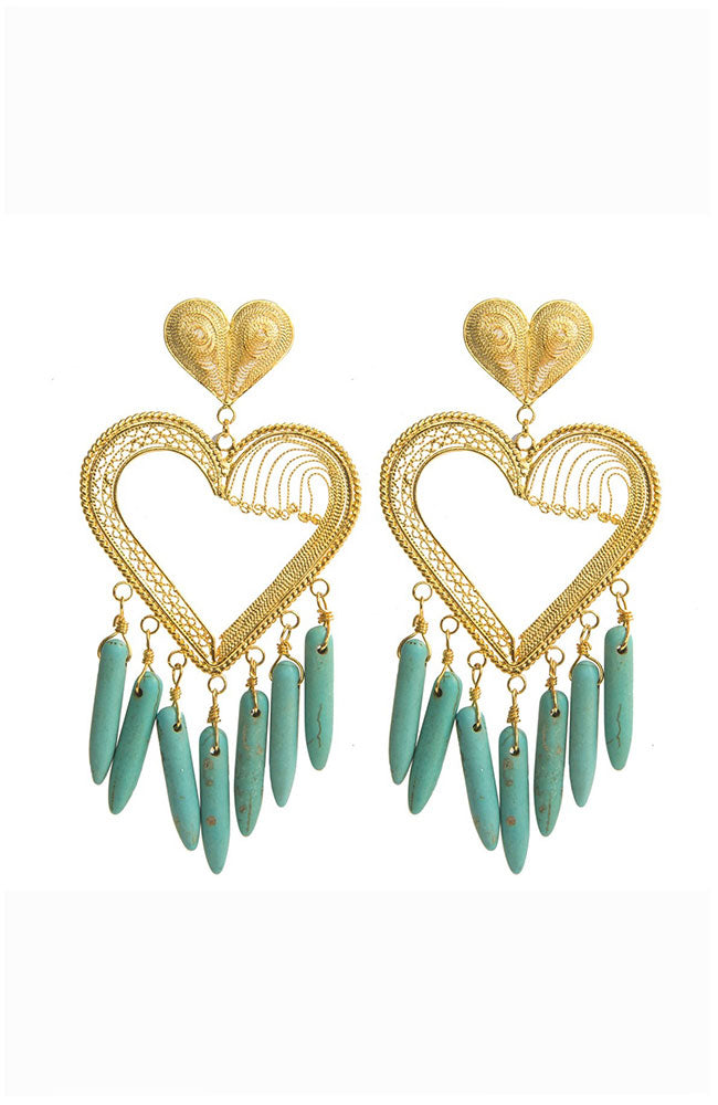 Filigree Earring 24k Bronze with Turquoise Drops