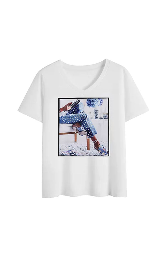 Adorned Cotton Crew Tee (V Neck Shown)