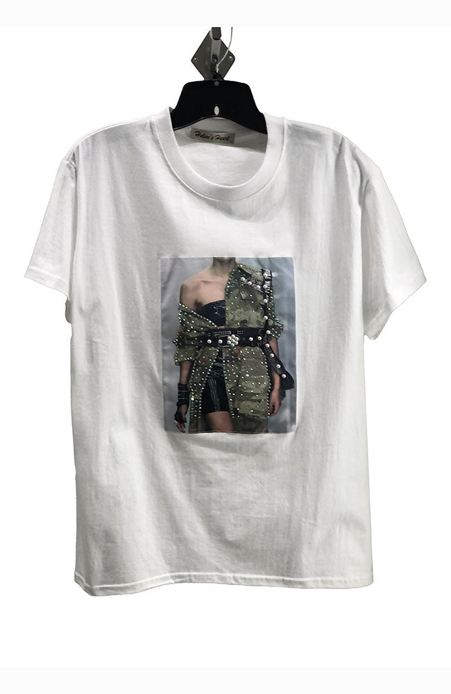 Adorned Cotton Tee with Camo Patch