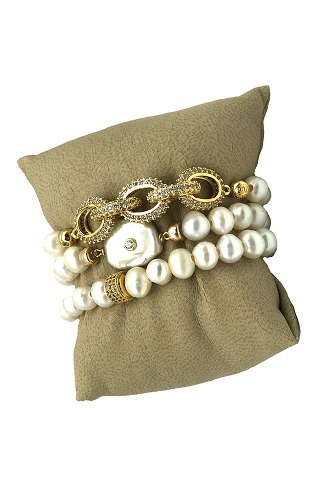 Pearl CZ Bracelet Set