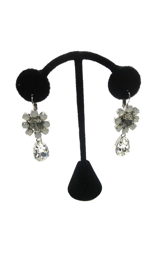 Silver Flower Earring Lg Stone Drop