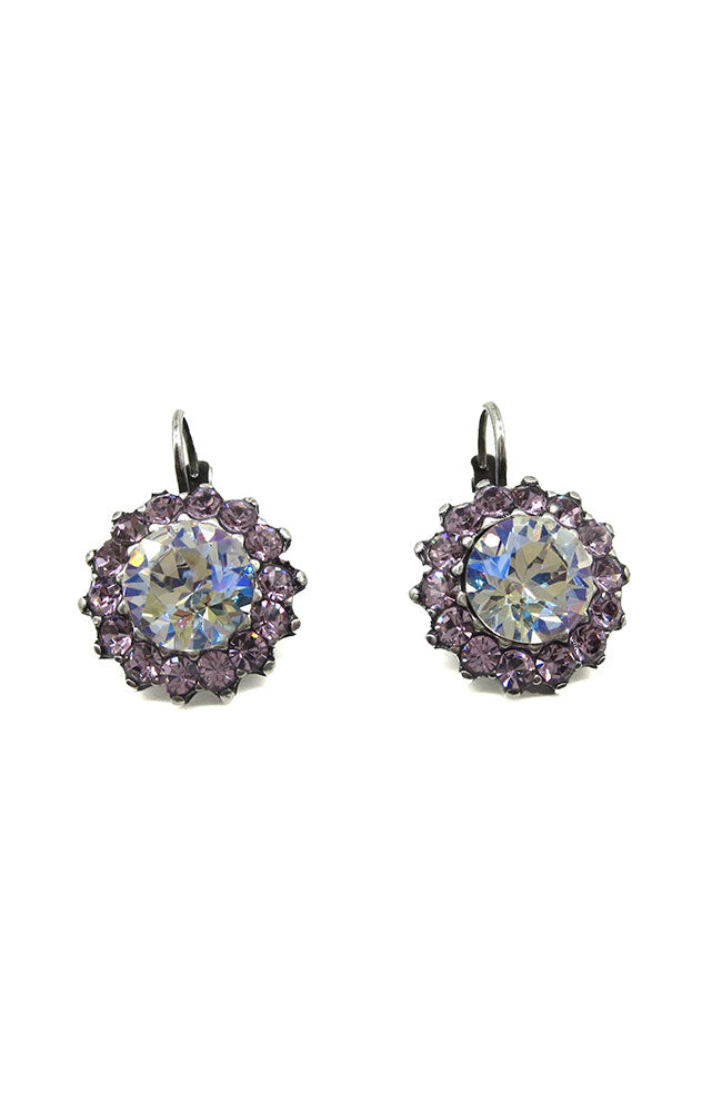Amythest Clear Flower Shape Leverback Earring