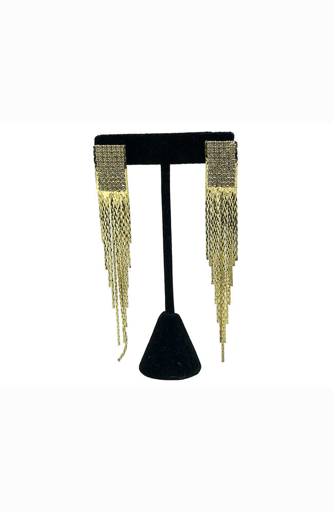 Pave Square Earring with Gold Strands