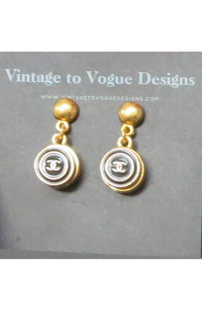 Vintage Earring Black Button with Post