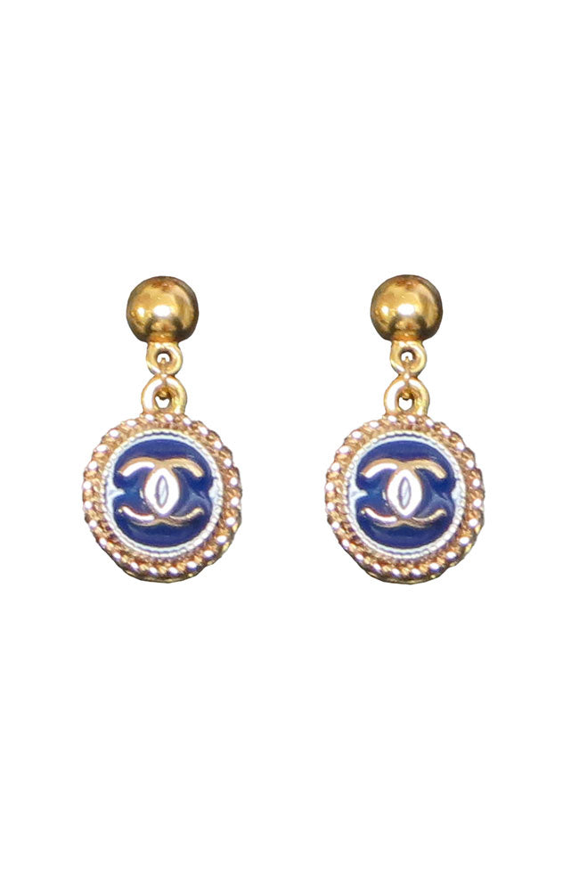 Vintage Button Earrings Cobalt