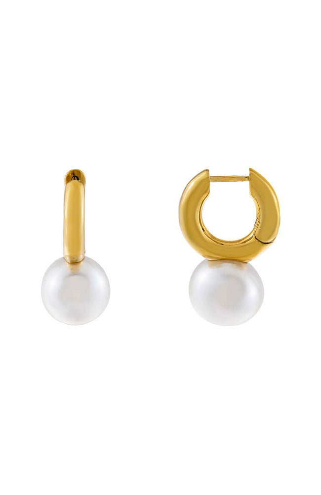 Pearl Dangle Huggie Gold