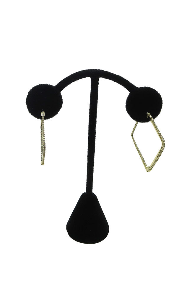 Gold Crystal Sq Hoop Earrings