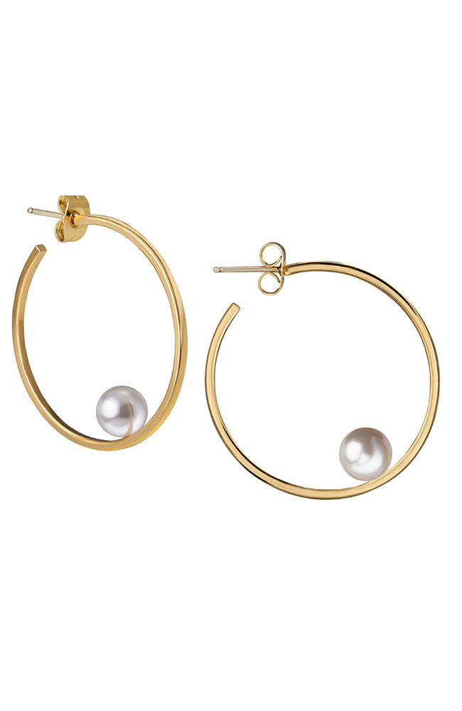Gold W/Pearl Oprah Hoop Earrings