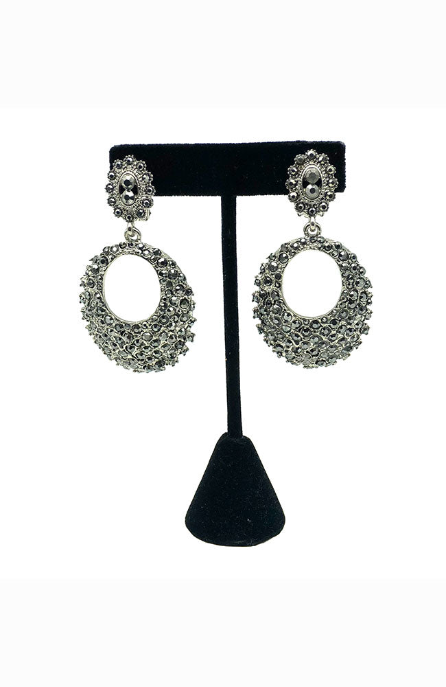Black CZ Earrings Oval Drops