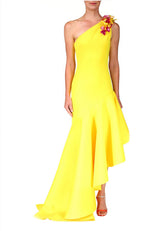 One Shoulder Hi Low Ruffle Gown