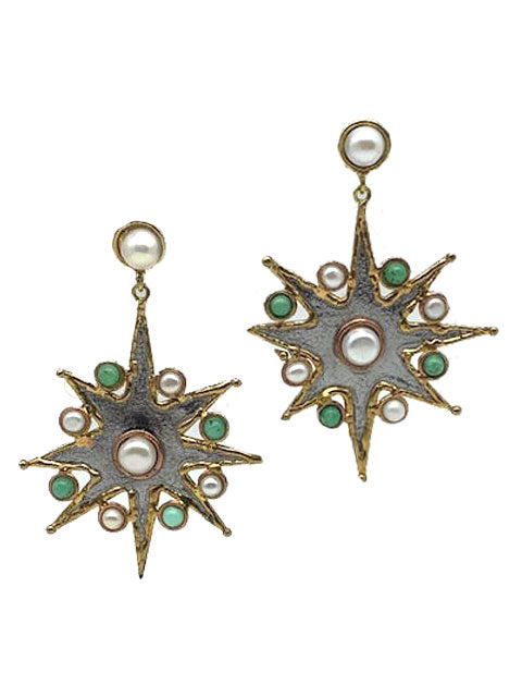 Gold White Pearl Starburst Earring