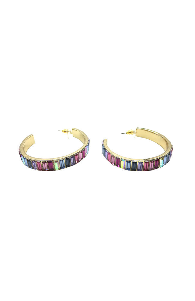 50mm Baquette Bead Hoops Pink Multi