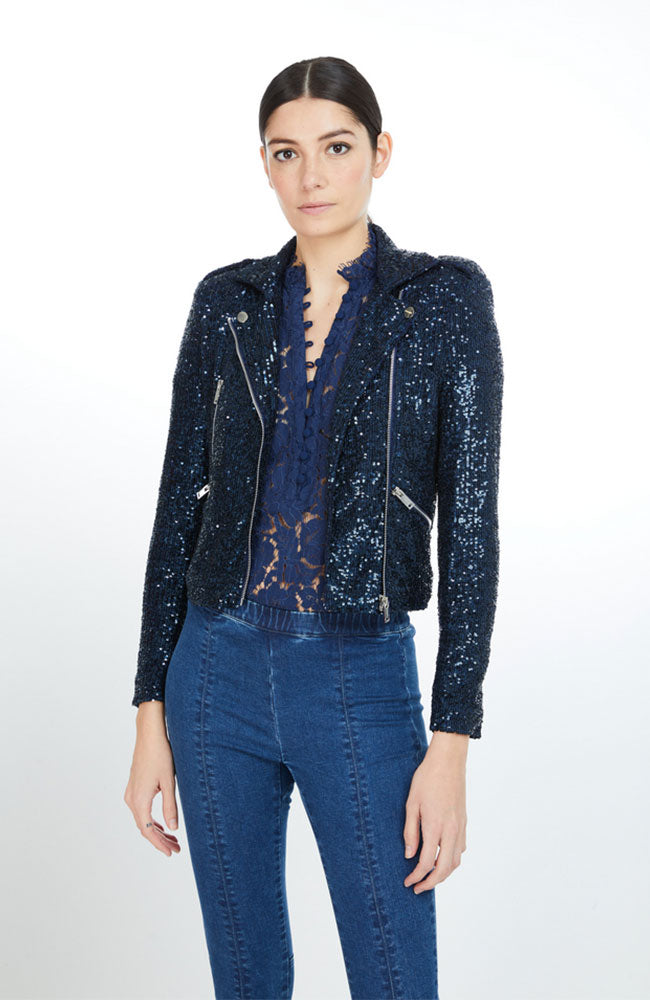 Robin Sequin Moto Jacket in Navy