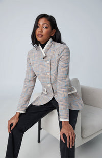 Jacket with Contrast Trim in Palace Blue Plaid