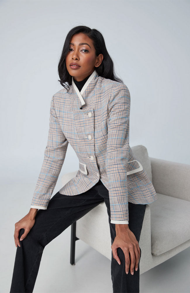 Jacket with Contrast Trim in Palace Blue Plaid