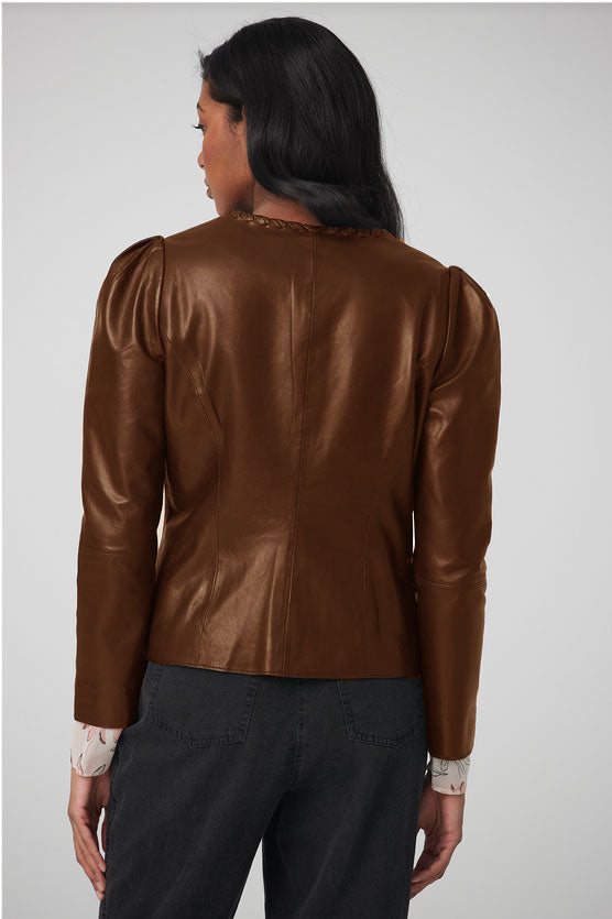 Lamb Crop Jacket with Puffy Sleeves