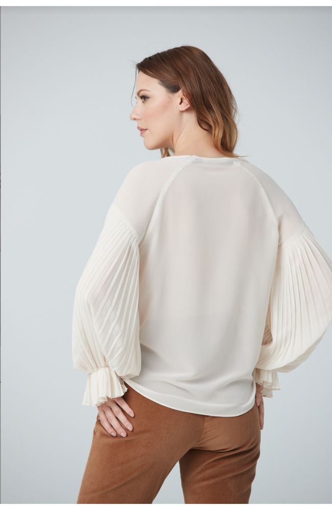 Pleated Sleeve Blouse with Folded Front