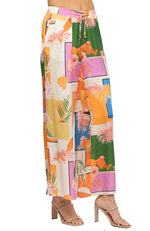 Tropical Print Wide Leg Pants