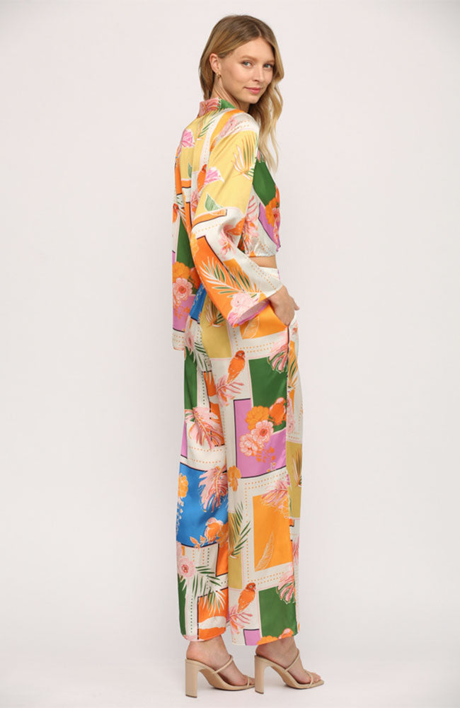 Tropical Print Wide Leg Pants