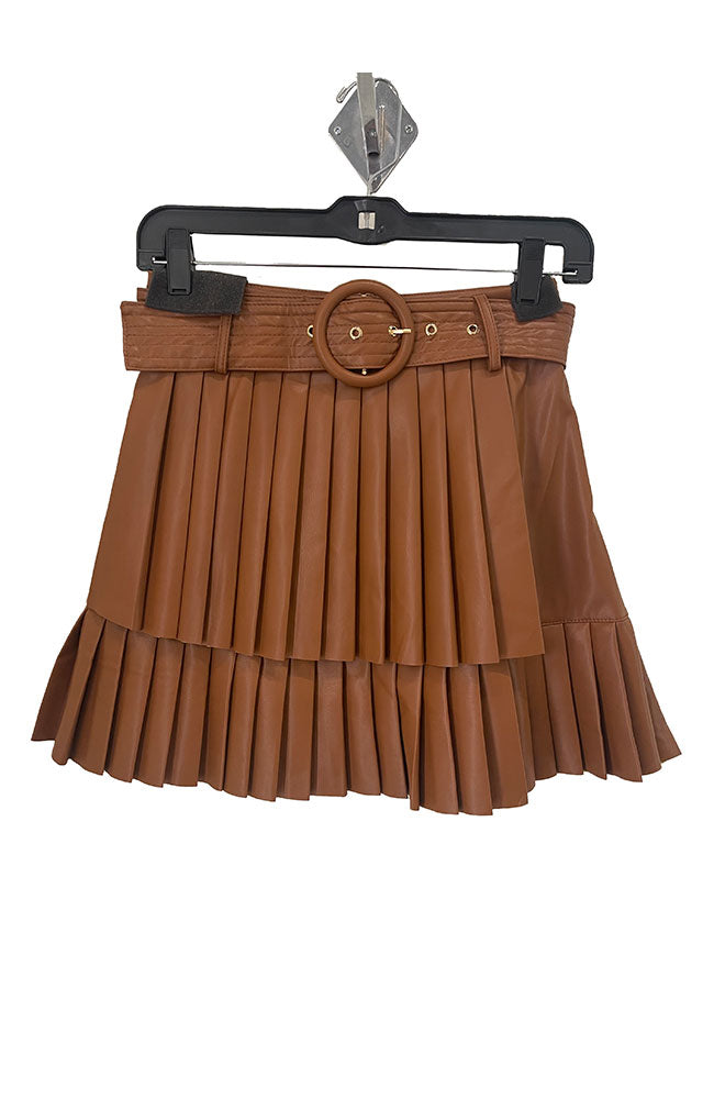 Faux Leather Belted Mini Skirt