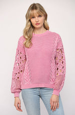 Washed Crochet Sleeve Sweater